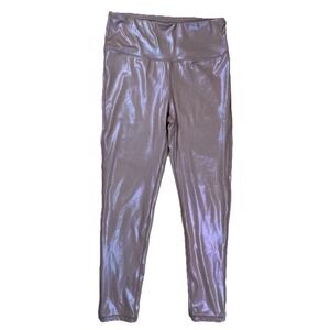 Mono B‎ Women's Iridescent Holo Foil High-Waisted Leggings Sz Large Pink